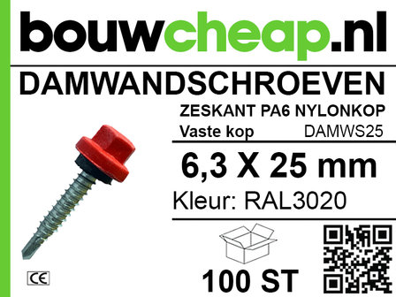 Damwandschroef 6.3x25mm RAL3020