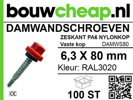 Damwandschroef 6.3x80mm RAL3020