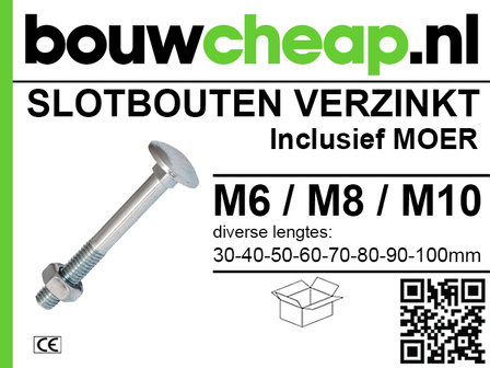 Slotbout Verzinkt M 6x 40mm DIN603 ( 100 st )