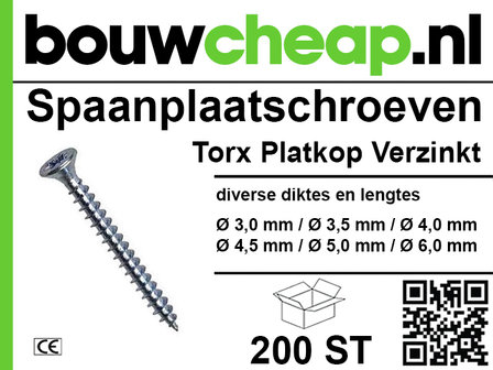 Spaanplaatschroef 200 st Torx Platkop Verzinkt