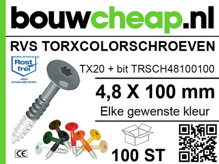 RVS Torxcolorschroef 4,8x100 tbv HPL en Trespa&reg; (100 st)