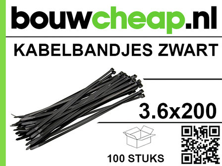 Kabelbandjes 3.6x200mm zwart