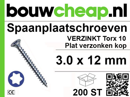 Spaanplaatschroeven TX 3.0x12mm PVK 200st