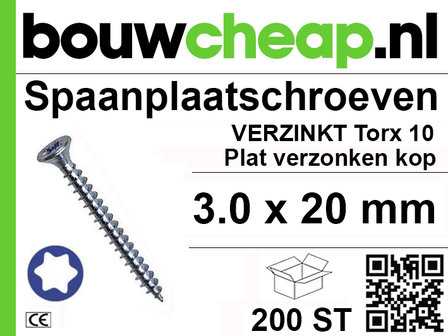 Spaanplaatschroeven TX 3.0x20mm PVK 200st