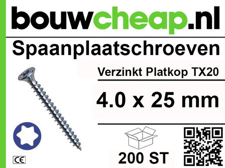 Spaanplaatschroeven TX 4.0x25mm PVK 200st