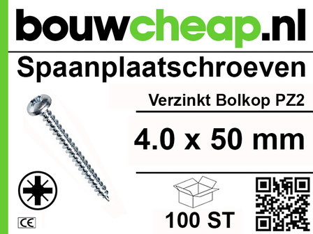 Spaanplaatschroeven Bolkop 4.0x50mm 200st