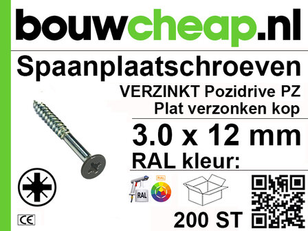 Spaanplaatschroeven GM 3.0x12mm PZ PVK 200st