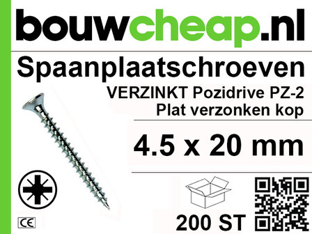 Spaanplaatschroeven PZ 4.5x20mm PVK 200st