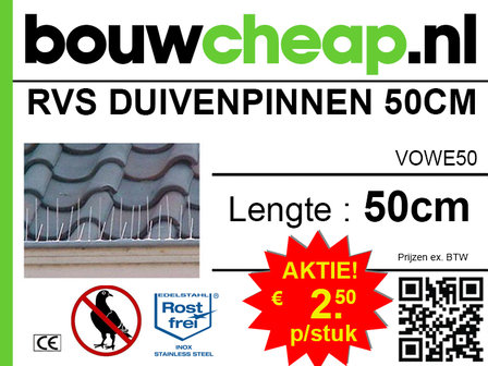 RVS Duivenpinnen 50 CM