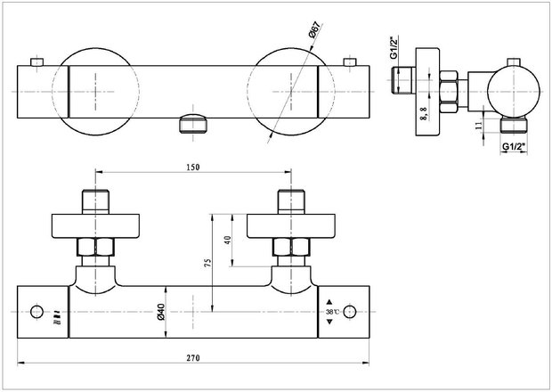 Aloni Thermostatische Douchekraan Mat Zwart