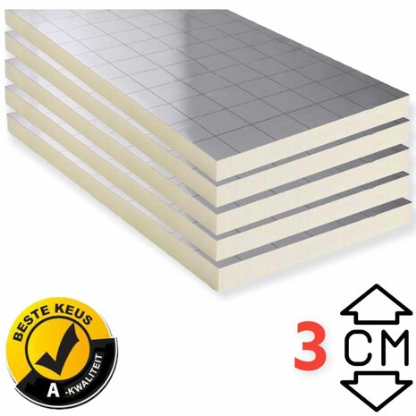 PIR Isolatieplaat RD: 1.36 2 zijdig aluminium kantig 1,2M x 0,6M x 30MM