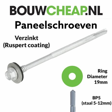 Paneelschroeven BP5 Verzinkt 5,5/6.3x140mm 19mm ring - 100 stuks