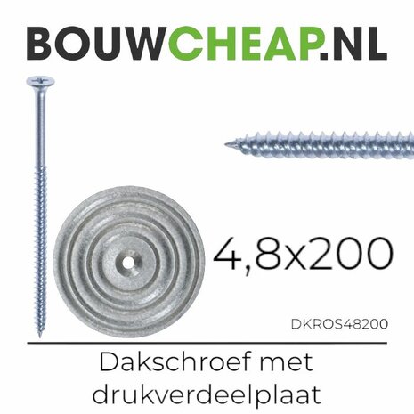 Dakschroeven 4.8x200mm in combinatie met drukverdeelplaat staal 70mm