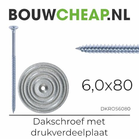 Dakschroeven 6.0x80mm in combinatie met drukverdeelplaat staal 70mm