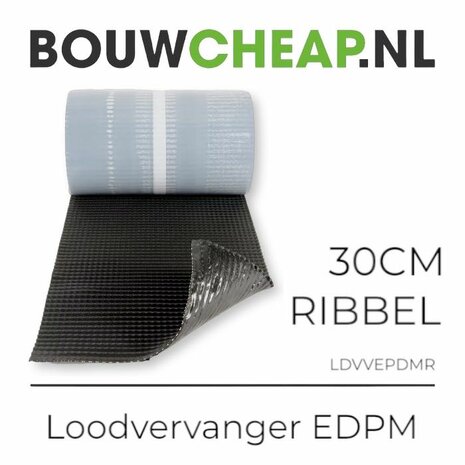 Loodvervanger zwart EPDM geribbeld 30cm x 5 mtr