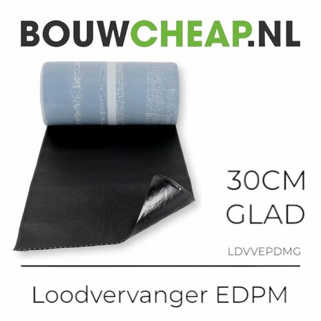 Loodvervanger zwart EPDM glad 30cm x 5 mtr