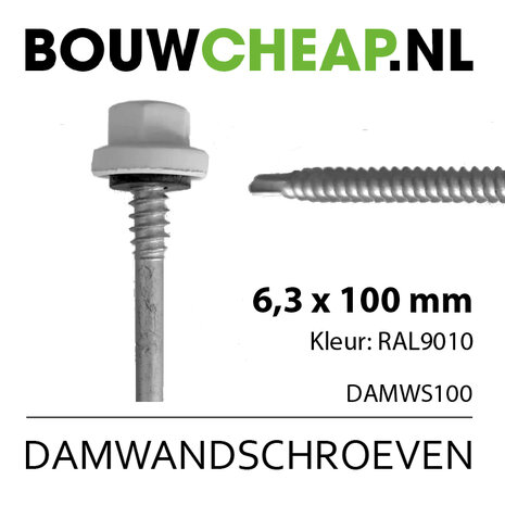 Damwandschroef 6.3x100mm RAL9010