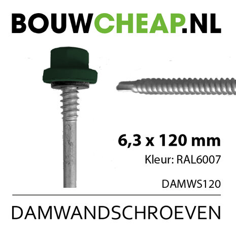 Damwandschroef 6.3x120mm RAL6007