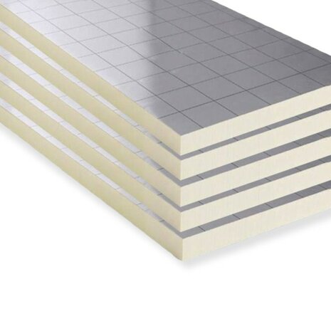 PIR isolatieplaat RD: 5,45 2 zijdig aluminium kantig 1,2M x 0,6M x 120MM