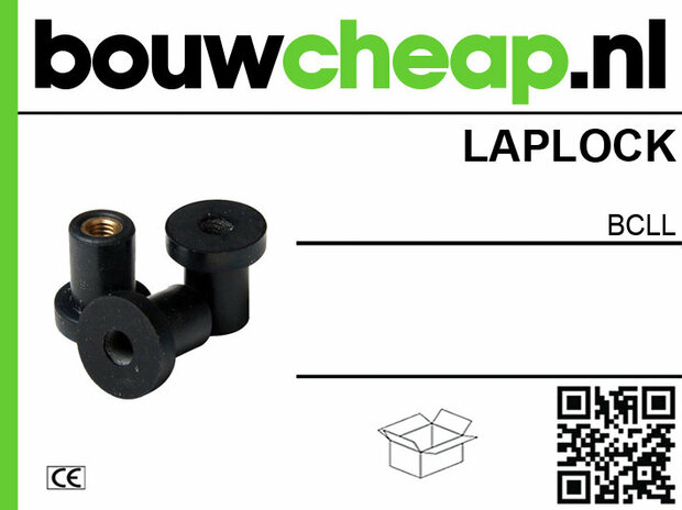 Zwarte laplock met twee uiteinden, één met schroefdraad, op een witte achtergrond met een groene logo-omranding.