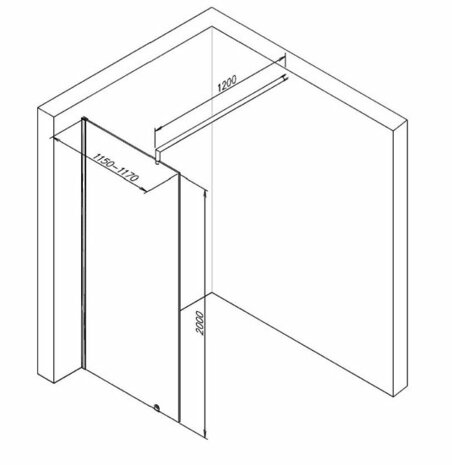 Technische tekening van een schuifdeur in zwart-wit met afmetingen aangegeven, gericht op een moderne wandmontage.