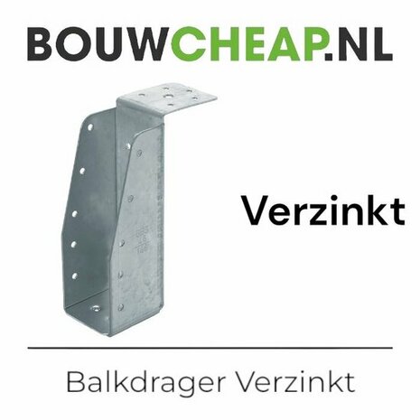 Grijze verzinkte balkdrager met meerdere gaten voor bevestiging aan ondergrond, voorzien van een stevige L-vorm.