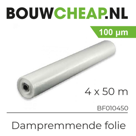 Dampremmende folie op een rol, met een dikte van 100 μm en een lengte van 50 meter, wit van kleur.