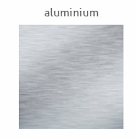 Voorzijde van een licht geborsteld aluminiumplaat met een glanzende, zilverachtige uitstraling en subtiele textuur.
