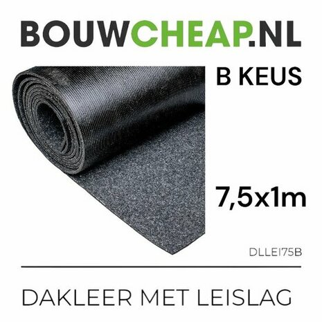 Zwart dakleer met een geribbelde bovenkant en een zachte onderkant, opgerold en genummerd met afmetingen.