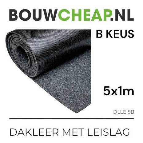 Rol dakleer in zwart, zichtbaar met een weerspiegelende structuur, met een afmeting van 5 meter bij 1 meter.