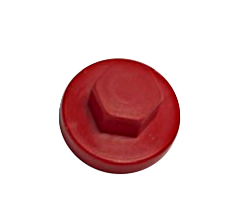 Rode kunststof dop met een zeshoekige bovenkant, eenvoudig van ontwerp en zonder merklogo.