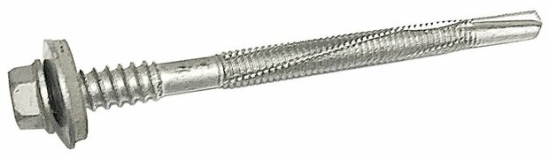 Een zilverkleurige schroef met een verzonken kop en een schroefdraad voor stevige bevestiging.