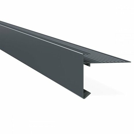 Staal profiel in antracietkleur met een rechte, smalle vorm en meerdere horizontale inkepingen aan de bovenkant.