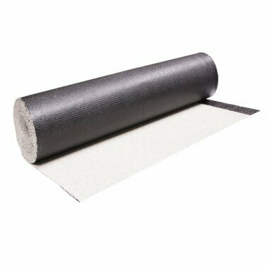 Zwart, stevig materiaalrol met een grijze onderrand, geschikt voor bouwtoepassingen, duidelijk merklogo zichtbaar.