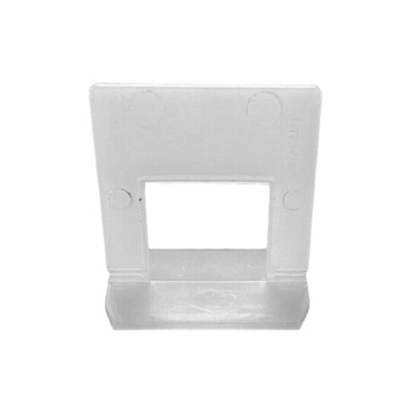 Transparante plastic steun met een rechthoekige opening, rechte hoeken en een stevige basis voor stabiliteit.