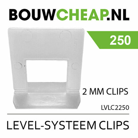Transparante clip voor level-systeem, met een vierkante opening en een stevige basis. Geschikt voor 2 mm dikte.