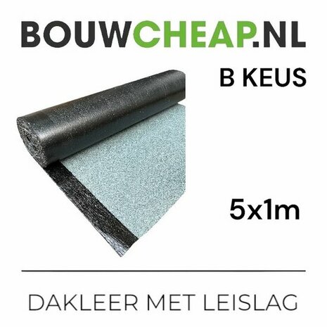 Zwart dakleer met leislagsysteem, rol van 5 meter lang en 1 meter breed, met glinsterende turquoise afwerking.