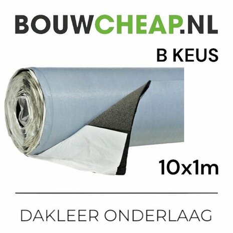 Rol dakleer in blauw met een zwarte onderlaag, afmetingen 10x1 meter, gemarkeerd als B-keus.
