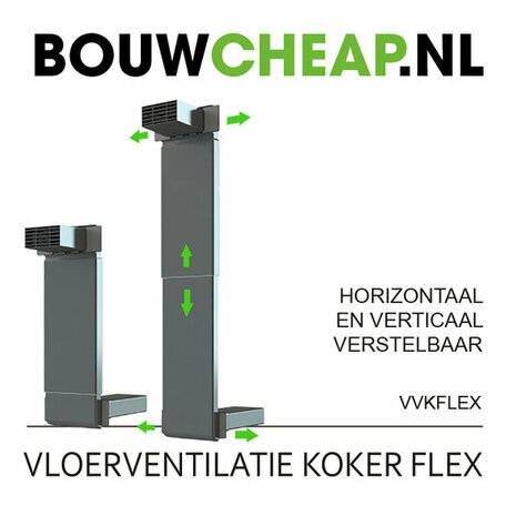 Soepele ventilatiekoker in grijs met verstelbare onderdelen, geschikt voor horizontale en verticale installatie.