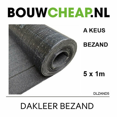 Zwart dakleer met een korrelige structuur, opgerold op een witte achtergrond. Houten tekst boven de rol.