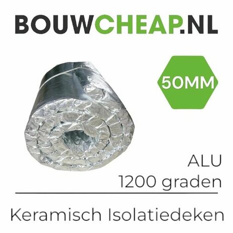 Rol van een keramisch isolatiedeken, bedekt met zilveren folie, met een dikte van 50 mm.