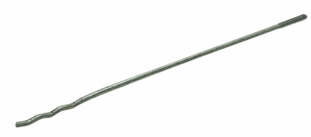Dunne, metalen staaf met schroefdraad aan één uiteinde en een gebogen gedeelte aan de andere kant.