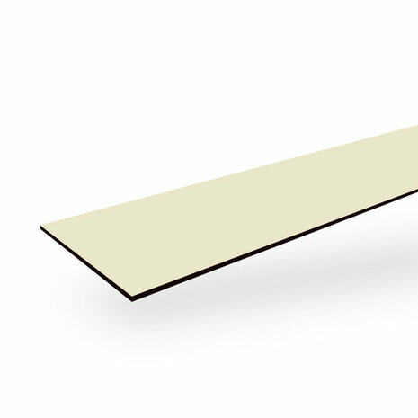 Een lange, rechthoekige panel van lichtbeige kunststof met een donkere rand aan de onderzijde.