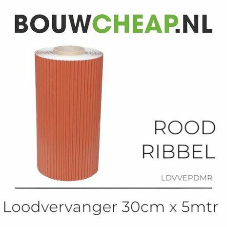 Rode ribbelrol met een diameter van 30 cm en een lengte van 5 meter, met een gestructureerd oppervlak.