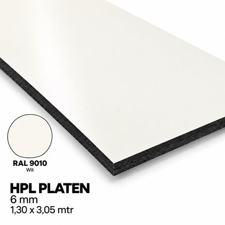 HPL Plaat Exterieur - Zuiverwit RAL 9010 - 6mm - 1300 x 3050mm