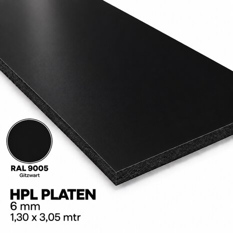 HPL Plaat Exterieur - Gitzwart RAL 9005- 6mm - 1300 x 3050mm