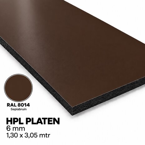 HPL Plaat Exterieur - Sephiabruin RAL 8014 - 6mm - 1300 x 3050mm