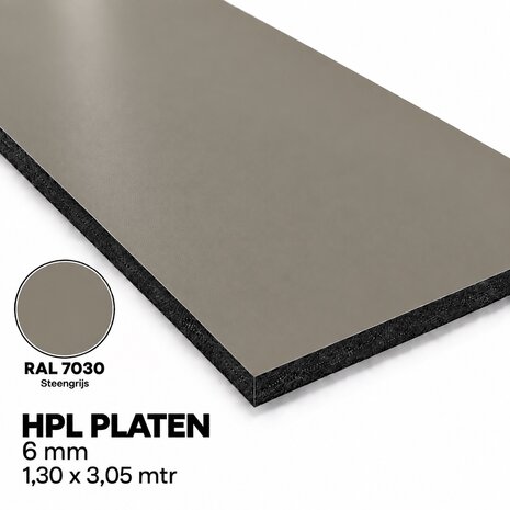 HPL Plaat Exterieur - Steengrijs RAL 7030 - 6mm - 1300 x 3050mm