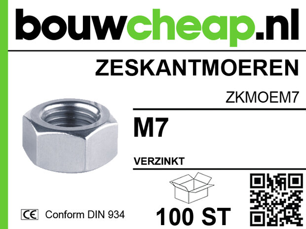 Zeskantmoer M7 DIN 934