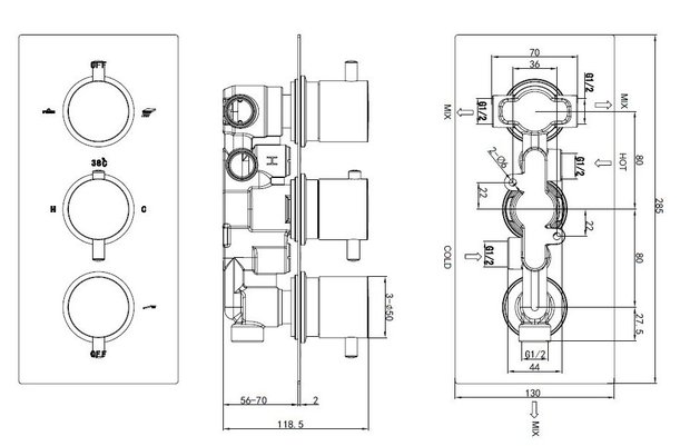 Inbouw-Regen/Waterval doucheset "New-Bologna B-60" Chroom